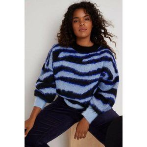 Anthropologie Salma Striped Eyelash Sweater, 2xl, blue